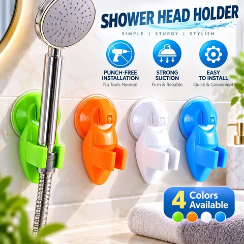 Soporte para Cabezal de Ducha con Ventosa Ajustable Soporte de Baño Sin Perforación Estante de Plástico para Ducha en Pared