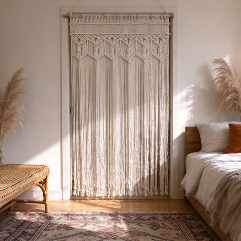Bohemian Hand Woven Cotton Macrame Wall Hanging Large Tassel Tapestry Boho Wedding Backdrop Door Curtain Home Decor