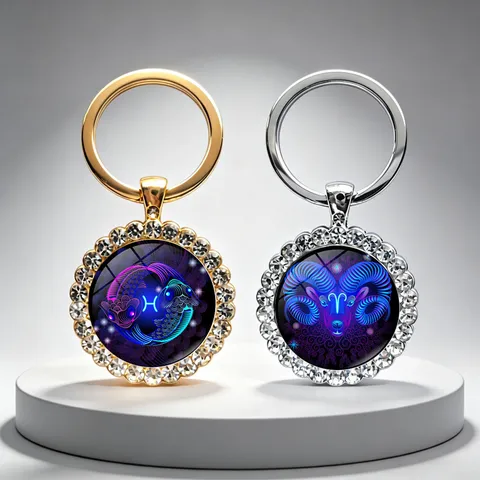 Portachiavi Dodici Segni Zodiacali in Vetro Con Intarsio di Strass Portachiavi in Lega Metallica Con Simbolo delle Costellazioni Ciondolo per Borsa Regalo di Compleanno Uomo Donna