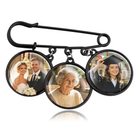 Broche Photo DIY Breloques Cadre Circulaire Alliage Bijoux Commémoratifs pour Remise de Diplômes Mariage Anniversaire