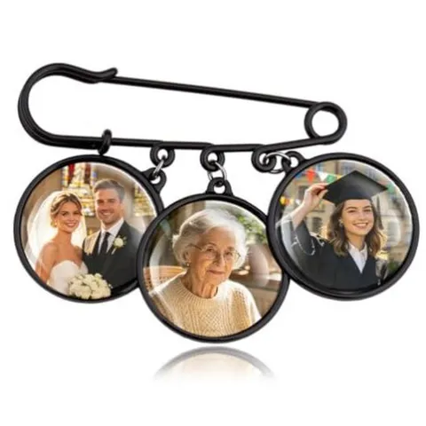 Broche Photo DIY Breloques Cadre Circulaire Alliage Bijoux Commémoratifs pour Remise de Diplômes Mariage Anniversaire