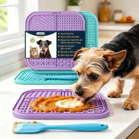 Food Grade Silicone Pet Lick Mat For Dogs Cats Slow Feeder Pad With Strong Suction Cup BPA Free Anxiety Relief Feeding Pad