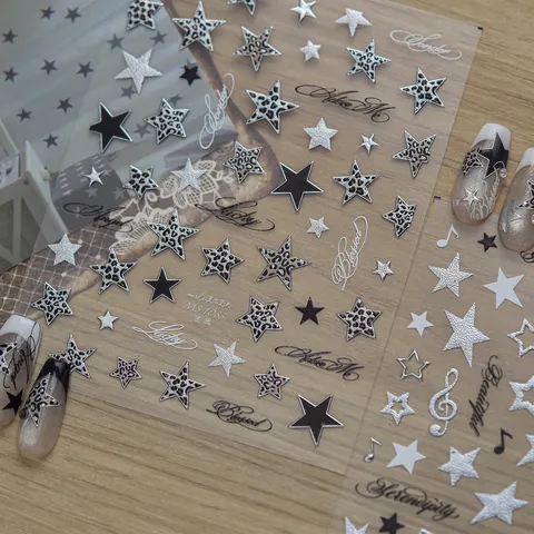 Y2K Cool Style Metallic Star Nail Stickers Leopard Print Heart DIY Decals Self Adhesive Manicure Decoration For Women Salon
