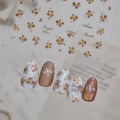 Japanese Style Clear Floral Nail Stickers Gold 3D Relief Flower Letter DIY Nail Art Decals For Women Manicure Decoration