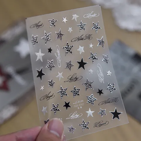 Y2K Cool Style Metallic Star Nail Stickers Leopard Print Heart DIY Decals Self Adhesive Manicure Decoration For Women Salon