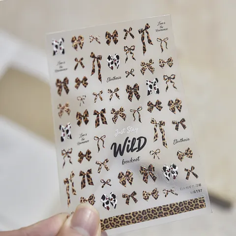 Embossed Leopard Bow Nail Art Stickers 3D Butterfly Cow Pattern DIY Self Adhesive Manicure Nail Decals For Women Beauty Decor