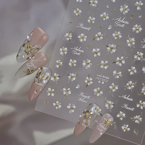 Japanese Style Clear Floral Nail Stickers Gold 3D Relief Flower Letter DIY Nail Art Decals For Women Manicure Decoration