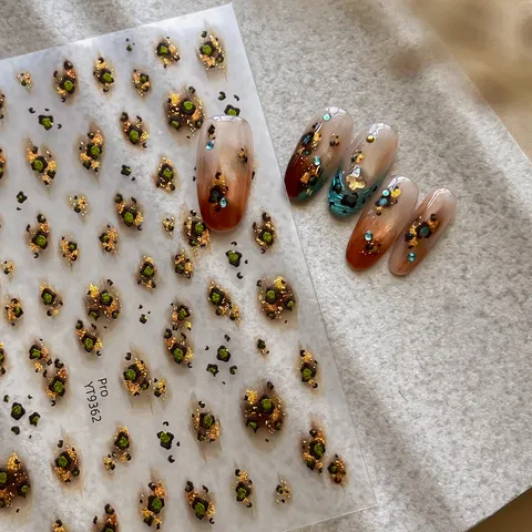 Retro Leopard Print Gold Foil Nail Art Stickers Smudge Amber Texture Self Adhesive Manicure Decals For DIY Decoration