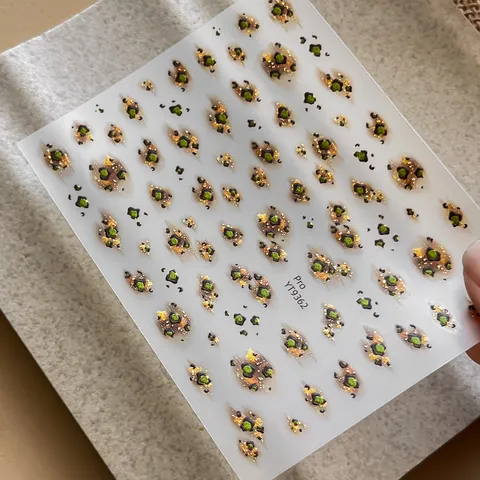 Retro Leopard Print Gold Foil Nail Art Stickers Smudge Amber Texture Self Adhesive Manicure Decals For DIY Decoration