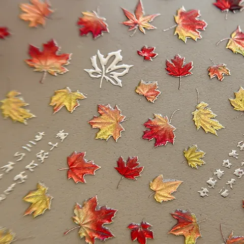 3D Relief Maple Leaf Nail Art Stickers Autumn Winter Japanese Style Self-Adhesive Falling Leaves Calligraphy Design Nail Decals For Women Manicure Decoration