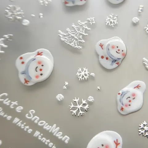 Christmas 5D Embossed Snowman Nail Art Stickers Silver Stamped Snowflake Christmas Tree Winter Cute Nail Decals Decoration DIY Manicure