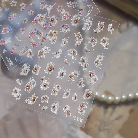 3D Relief Camellia Flower Nail Art Stickers DIY Self-Adhesive Embossed Floral Textured Manicure Decals For Women Decor