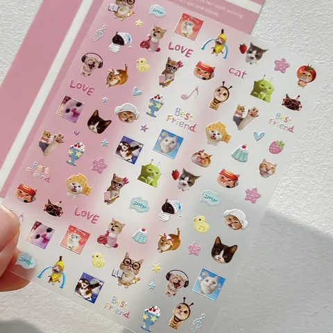 3D Relief Cat Nail Stickers Funny Meme Cartoon Embossed Self Adhesive Decals For Cute DIY Nail Art Decoration Women Accessories