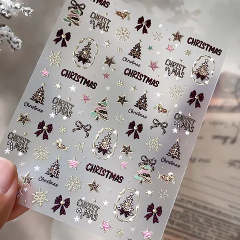 Christmas Leopard Print Nail Art Stickers 3D Embossed Snowflake Deer Bowknot Self Adhesive Manicure Decoration DIY Nail Decals