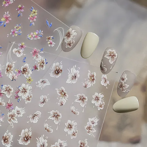 3D Relief Camellia Flower Nail Art Stickers DIY Self-Adhesive Embossed Floral Textured Manicure Decals For Women Decor