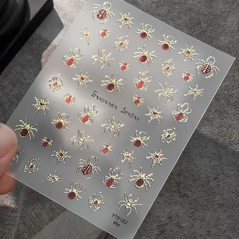 Halloween Gold Silver Spider Nail Stickers Spiderweb Embossed Gothic Punk Nail Art Decoration For Women Festive Party Manicure Decor