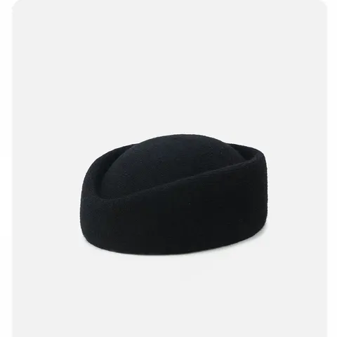French Elegant Black Woolen Beret For Women Autumn Winter British Classic Wool Felt Stewardess Hat Solid Color Warm Fashion Hat