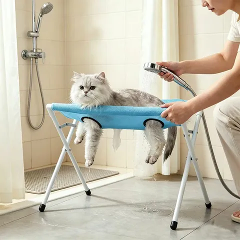 Foldable Pet Bathing Stand Grooming Hammock For Small Medium Dogs Cats Metal Frame Mesh Bed Anti Slip Pet Shower Helper Grooming Station