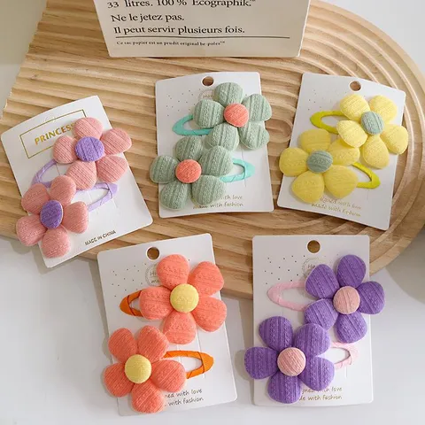 Cute Fabric Flower Hair Clips For Kids Sweet Handmade Floral Snap Clips Girls Hair Accessories Daily Party Hairwear Decor