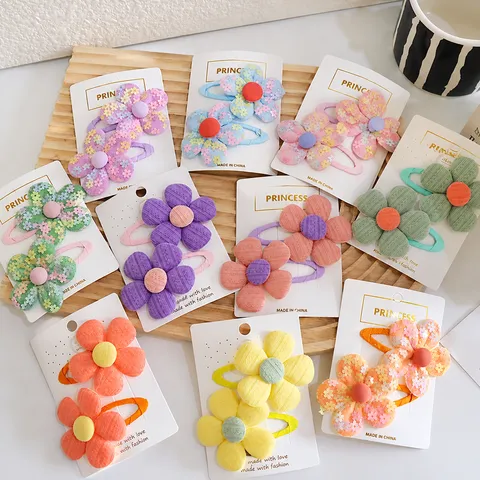 Cute Fabric Flower Hair Clips For Kids Sweet Handmade Floral Snap Clips Girls Hair Accessories Daily Party Hairwear Decor