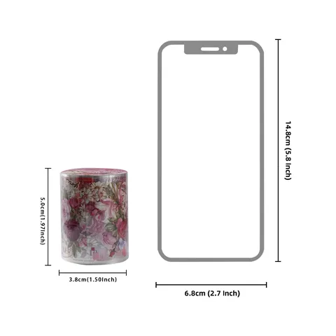 Nastro Washi Vintage con Rose Rosse e Fiori Nastro Adesivo Decorativo in PET per Diario Scrapbooking Bouquet per Agenda Taccuino 50mm x 2m
