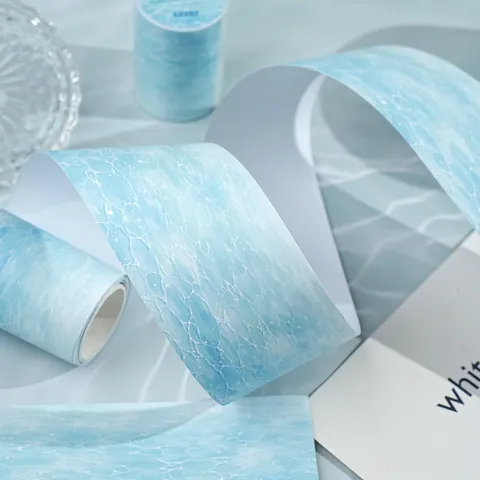 Cinta Washi de Ondulación de Agua Azul Patrón de Océano Brillante Azul Claro Cinta Decorativa de PET para Scrapbooking Manualidades Envoltorio de Regalo