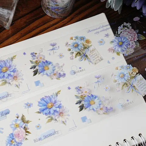 Nastro Decorativo PET Margherita Blu Nebbia Vintage Washi Tape Floreale Botanico Per Scrapbooking Diario Fai Da Te Artigianato