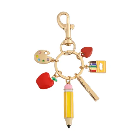 Teacher Appreciation Metal Keychain Enamel Brooch Backpack Decor Back To School Gift Pencil Apple School Bus Accessories