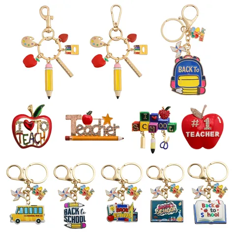Teacher Appreciation Metal Keychain Enamel Brooch Backpack Decor Back To School Gift Pencil Apple School Bus Accessories