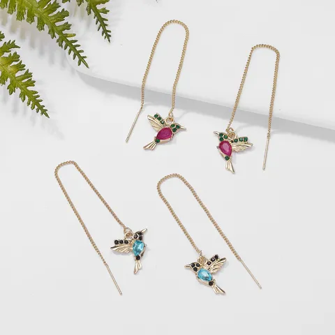 Hummingbird Necklace Threader Earrings Hoop Earrings Alloy Rhinestone Retro Animal Clavicle Chain Jewelry For Women