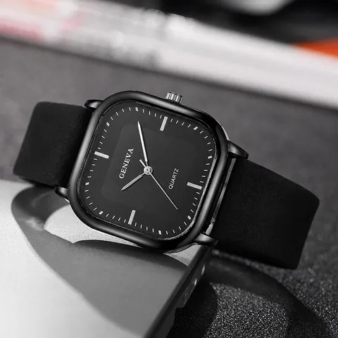 Men's Minimalist Square Quartz Watch With Faux Leather Strap Casual Business Square Face Analog Wristwatch Fashion Men Watch