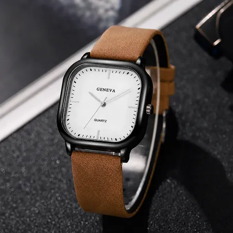 Reloj de Cuarzo Cuadrado Minimalista para Hombre Con Correa de Cuero Sintético Reloj de Pulsera Analógico Business Casual Moda Hombre