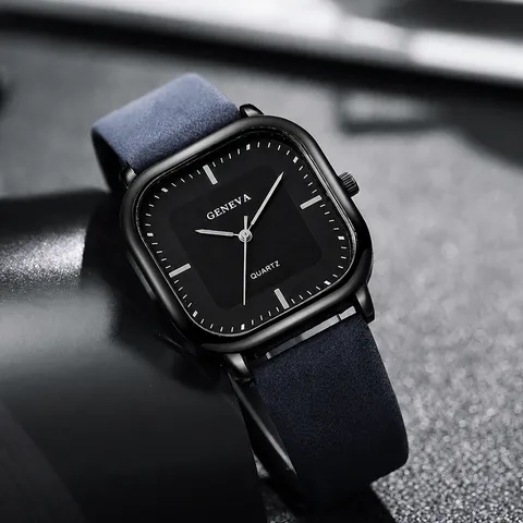 Reloj de Cuarzo Cuadrado Minimalista para Hombre Con Correa de Cuero Sintético Reloj de Pulsera Analógico Business Casual Moda Hombre