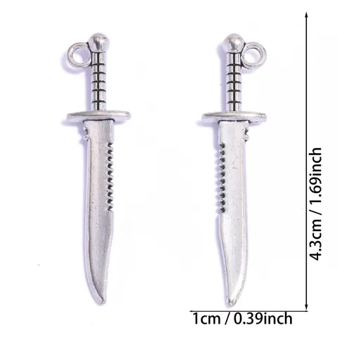 Retro Antique Silver Zinc Alloy Dagger Pendant Retro Sword Charm For DIY Handmade Necklace Keychain Jewelry Making Accessories