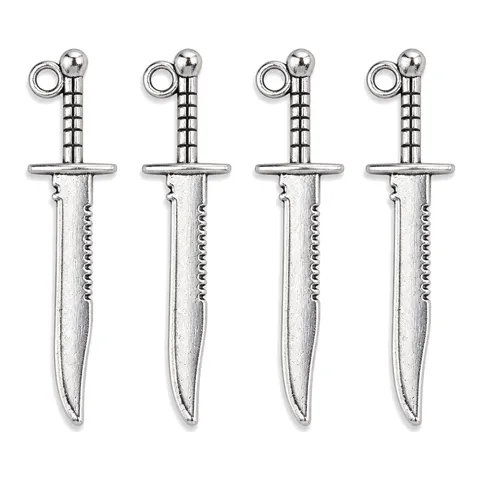 Retro Antique Silver Zinc Alloy Dagger Pendant Retro Sword Charm For DIY Handmade Necklace Keychain Jewelry Making Accessories
