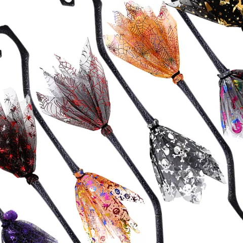 Escoba de Bruja de Halloween Malla de Bronceado Mango Curvo Accesorio de Disfraz de Mascarada Para Niños Adultos Cosplay