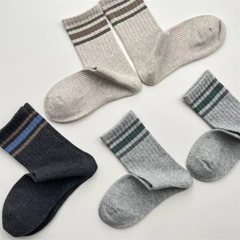 Baumwollmischung Gestreifte Crew-Socken Für Herren Damen Vintage Gerippt Atmungsaktiv Schweißabsorbierend Wadenhohe Sportsocken
