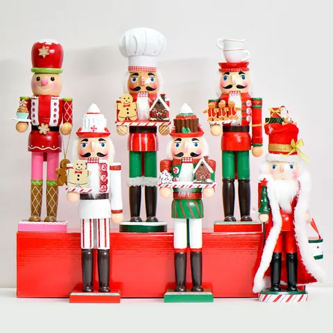 35cm Peperkoek Chef Notenkraker Soldaat Houten Kerst Decoratie Beeldje Met Kalender Handbeschilderde Tafeldecoratie