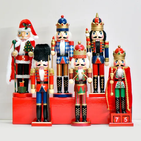 35cm Peperkoek Chef Notenkraker Soldaat Houten Kerst Decoratie Beeldje Met Kalender Handbeschilderde Tafeldecoratie