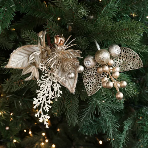 Plettri Natalizi Oro Foglie Artificiali Glitterate Ramo di Bacche per Decorazione di Alberi di Natale Corone Ghirlande Ornamenti