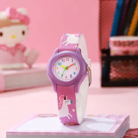 Kids Cartoon Unicorn Flower Quartz Watch Silicone Strap Colorful Arabic Numerals Fashionable Dreamy Wristwatch For Boys Girls Gift