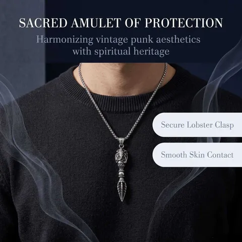 304 Stainless Steel Ganesha Vajra Pestle Pendant Necklace For Men Vintage Oxidized Ethnic Style Amulet Neck Jewelry Gift