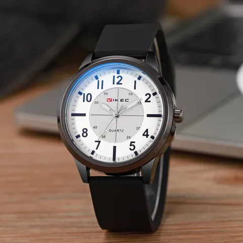 VIKEC Men's Quartz Watch Fashion Minimalist Alloy Case Silicone Strap Large Dial Waterproof Business Casual Wristwatch For Men Gift