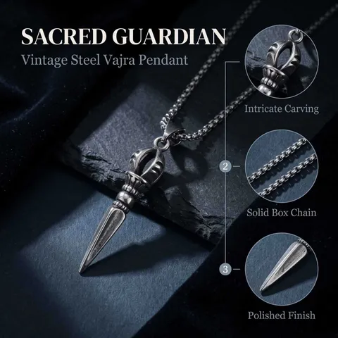 304 Stainless Steel Vajra Pendant Necklace For Men Vintage Phurba Dagger Pestle Jewelry Retro Antique Silver Box Chain Necklaces