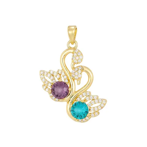 Pendentif Double Cygne en Laiton Plaqué Or Élégant Incrusté de Zirconia Accessoire de Bijoux pour Femmes Pendentif Cygne en Zircon de Couleur Qualité Supérieure Pendentif Seul