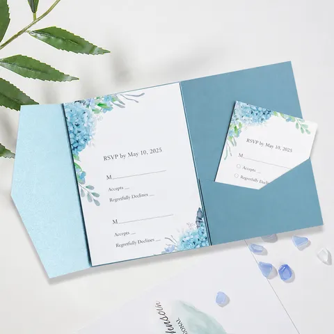 Conjunto Invitación Boda Estilo Europeo Tríptico Sobre de Bolsillo Tarjetas RSVP Florales Papel Perlado Celebración