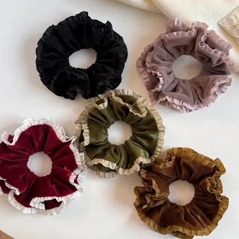 Double Layered Lace Velvet Scrunchies For Women Korean Style High Elastic Hair Ties Elegant Vintage Hair Accessories Gift