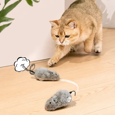 Interactieve Opwindbare Pluche Muis Kattenspeelgoed Realistische Mechanische Bewegende Muis Voor Katten Kittens