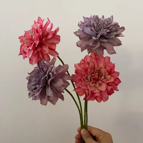 Vintage Artificial Dahlia Flower Single Stem Silk Flower Burn Edge Design For DIY Hair Accessories Home Wedding Decor