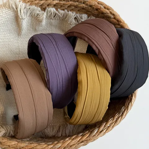 Serre-tête Large Plissé Élégant de Style Coréen pour Femmes Tissu Couleur Morandi Effet Crâne Haut Bandeau Cheveux Mode Accessoires Quotidiens Simples